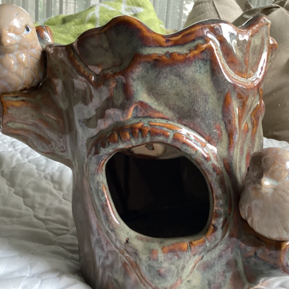 VINTAGE POTTERY TREE TRUNK & BIRDS PLANTER - Picture 8 of 15